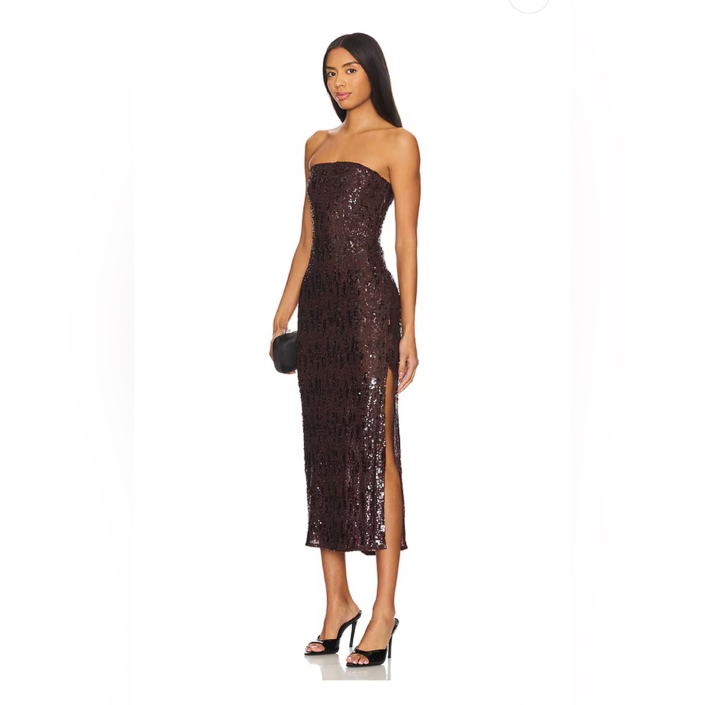 REVOLVE x HEARTLOOM DAIA Strapless Sequin Dress in Deep Burgundy